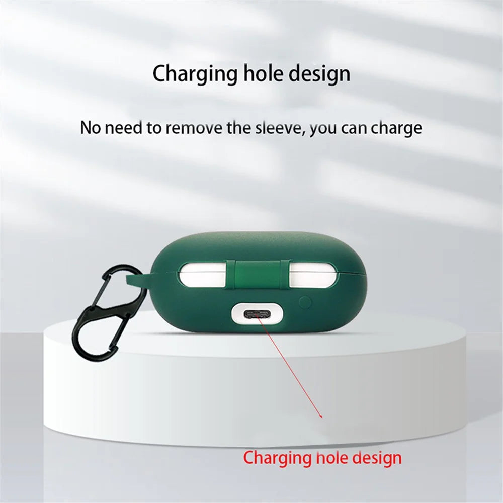 Anti-dust Flexible Silicone Case for Anker Soundcore Space A40 Earphone Charging Box, Drop Protection Cover with Carrying Buckle - Dark Green - 6