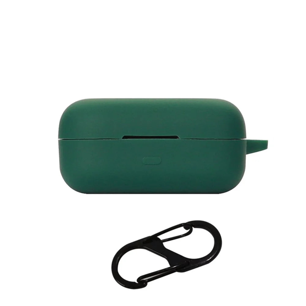 For Realme Buds Air 3S Silicone Protective Cover TWS Bluetooth Earphone Anti-drop Anti-dust Case with Anti-lost Buckle - Blackish Green - 1