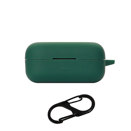 For Realme Buds Air 3S Silicone Protective Cover TWS Bluetooth Earphone Anti-drop Anti-dust Case with Anti-lost Buckle - Blackish Green - 1