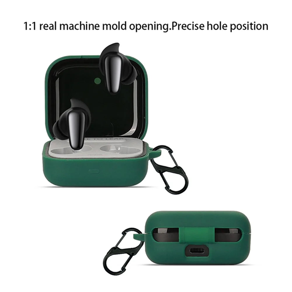 For Realme Buds Air 3S Silicone Protective Cover TWS Bluetooth Earphone Anti-drop Anti-dust Case with Anti-lost Buckle - Blackish Green - 2