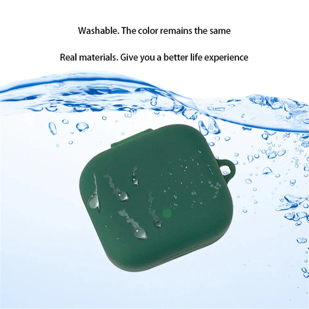 For Realme Buds Air 3S Silicone Protective Cover TWS Bluetooth Earphone Anti-drop Anti-dust Case with Anti-lost Buckle - Blackish Green - 3