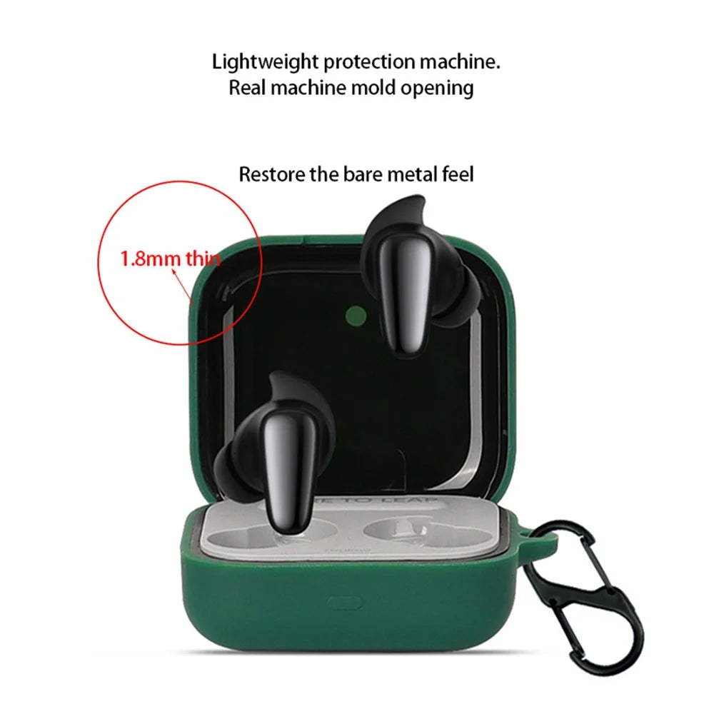 For Realme Buds Air 3S Silicone Protective Cover TWS Bluetooth Earphone Anti-drop Anti-dust Case with Anti-lost Buckle - Blackish Green - 4