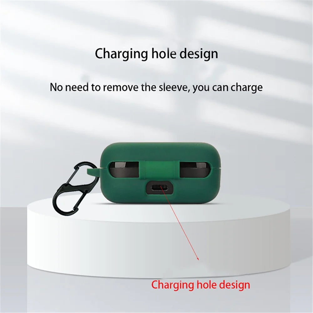 For Realme Buds Air 3S Silicone Protective Cover TWS Bluetooth Earphone Anti-drop Anti-dust Case with Anti-lost Buckle - Blackish Green - 6