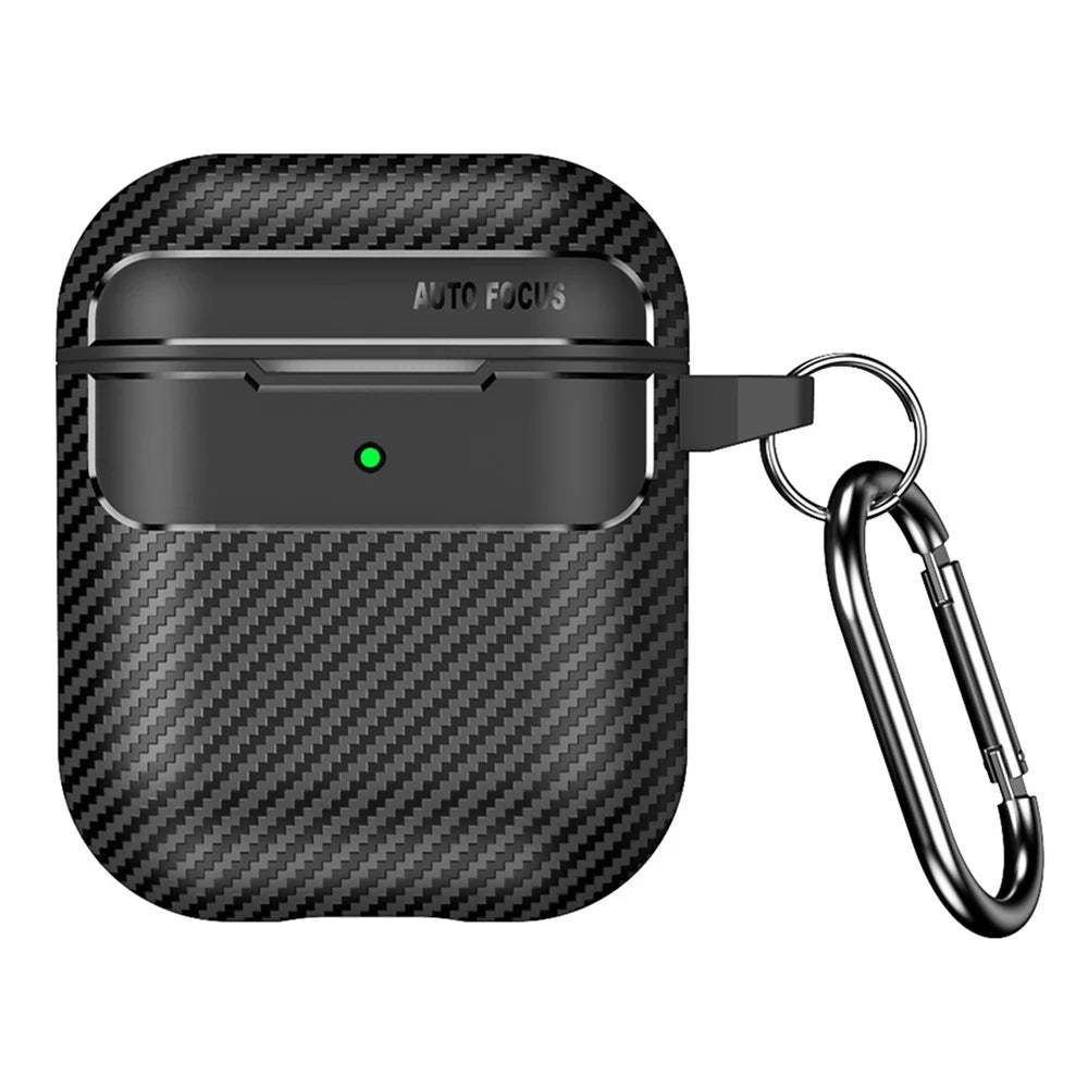 For AirPods with Charging Case (2016)  /  (2019)  /  AirPods with Wireless Charging Case (2019) Carbon Fiber TPU Anti-scratch Case Wireless Earphone Full Protection Cover - Black - 1