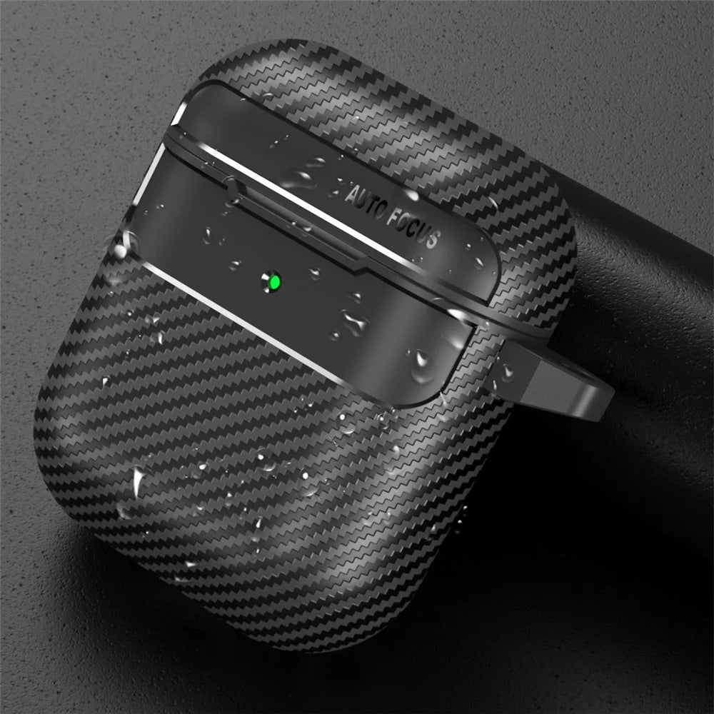 For AirPods with Charging Case (2016)  /  (2019)  /  AirPods with Wireless Charging Case (2019) Carbon Fiber TPU Anti-scratch Case Wireless Earphone Full Protection Cover - Black - 5