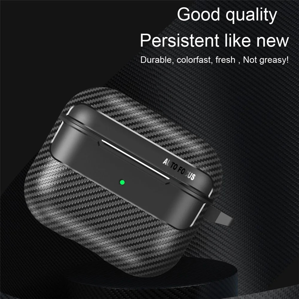 For Apple AirPods 3 Stylish Carbon Fiber TPU Shockproof Cover Bluetooth-compatible Earphone Anti-dust Case - Black - 3