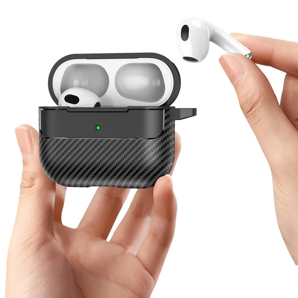 For Apple AirPods 3 Stylish Carbon Fiber TPU Shockproof Cover Bluetooth-compatible Earphone Anti-dust Case - Black - 4