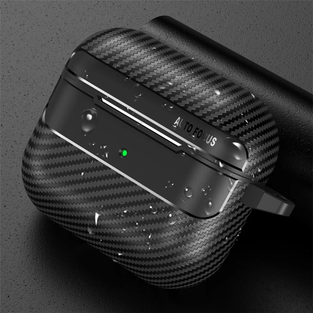 For Apple AirPods 3 Stylish Carbon Fiber TPU Shockproof Cover Bluetooth-compatible Earphone Anti-dust Case - Black - 5