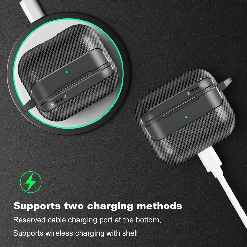 For Apple AirPods 3 Stylish Carbon Fiber TPU Shockproof Cover Bluetooth-compatible Earphone Anti-dust Case - Black - 7