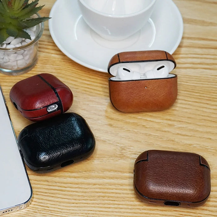 For AirPods Pro (Gen 2) (USB-C) / Pro 2 PU Leather Coated PC Drop-proof Case Bluetooth-compatible Earphone Anti-dust Protective Cover with Lanyard - Red - 4