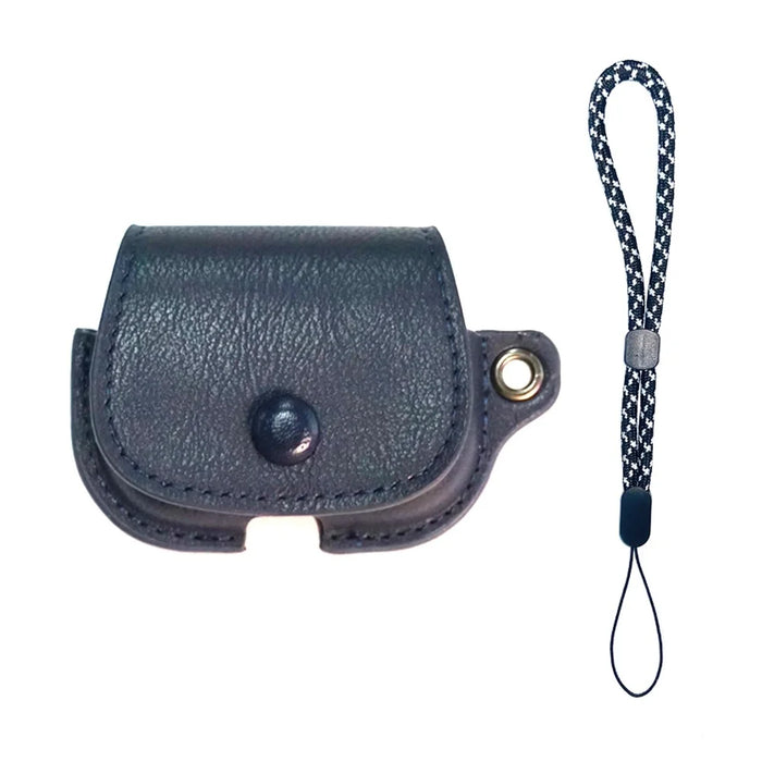 For AirPods Bluetooth-compatible Earphone Protective Cover Backpack Shape PU Leather Drop-proof Case with Lanyard - Dark Blue - 1