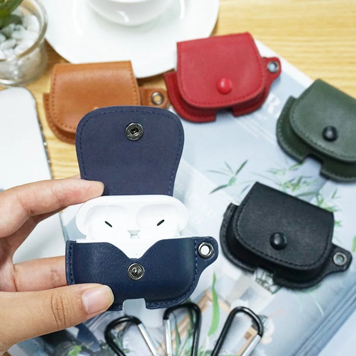 For AirPods Bluetooth-compatible Earphone Protective Cover Backpack Shape PU Leather Drop-proof Case with Lanyard - Dark Blue - 2