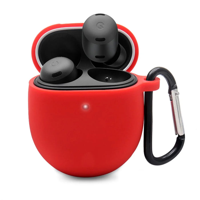 For Google Pixel Buds Pro Silicone Protective Sleeve Bluetooth-compatible Earphone Anti-drop Cover with Anti-lost Buckle - Red - 1