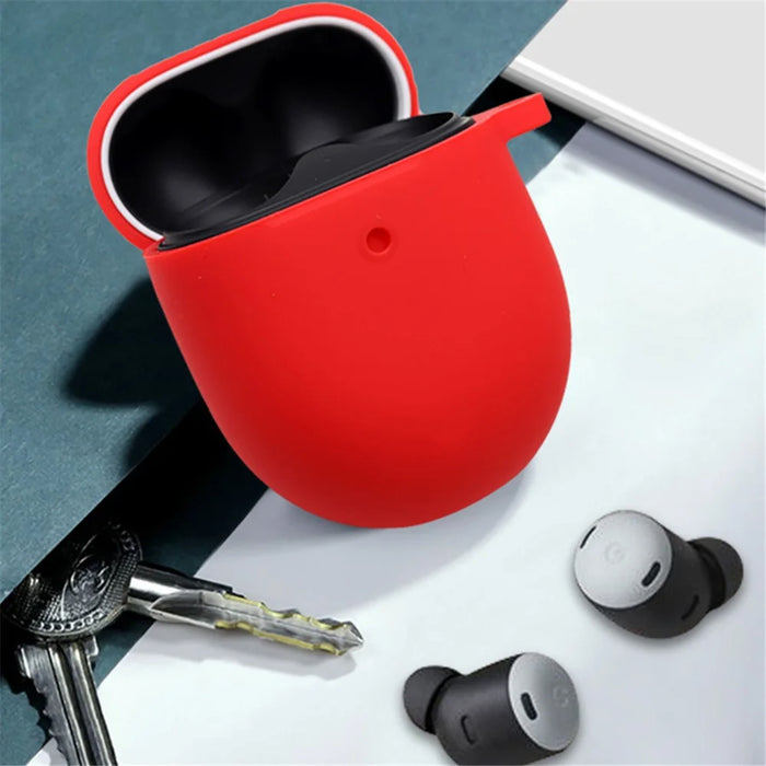 For Google Pixel Buds Pro Silicone Protective Sleeve Bluetooth-compatible Earphone Anti-drop Cover with Anti-lost Buckle - Red - 4