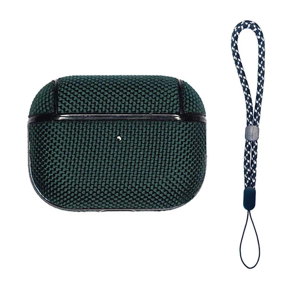 For AirPods Pro (Gen 2) (USB-C) / Pro 2 Charging Case Cover Nylon PC Anti-Fall Case Bluetooth-compatible Headset Protector with Strap - Dark Green - 1