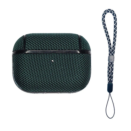 For AirPods Pro (Gen 2) (USB-C) / Pro 2 Charging Case Cover Nylon PC Anti-Fall Case Bluetooth-compatible Headset Protector with Strap - Dark Green - 1