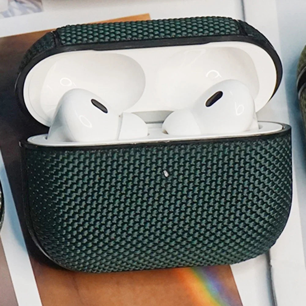 For AirPods Pro (Gen 2) (USB-C) / Pro 2 Charging Case Cover Nylon PC Anti-Fall Case Bluetooth-compatible Headset Protector with Strap - Dark Green - 4