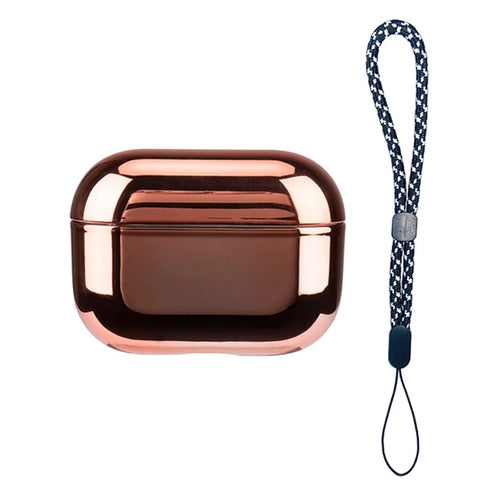 For AirPods Pro (Gen 2) (USB-C) / Pro 2 Protective Case Stylish Electroplating Bluetooth-compatible Earphone TPU Anti-drop Cover with Lanyard - Rose Gold - 1