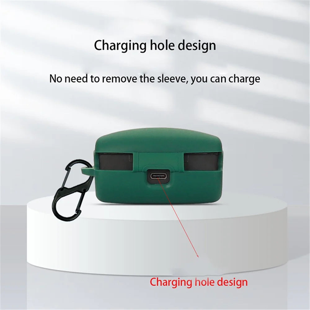 Shockproof Earphone Cover for Audio-Technica ATH-TWX9 Soft Dustproof Silicone Sleeve with Buckle - Dark Green - 2