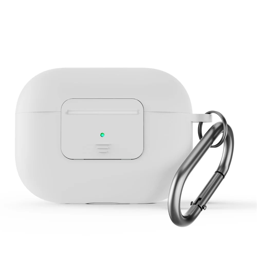 For AirPods Pro 2 Wireless Earphone Protective Cover Press Switch Anti-drop Silicone+PC Case with Hanging Buckle - White - 1