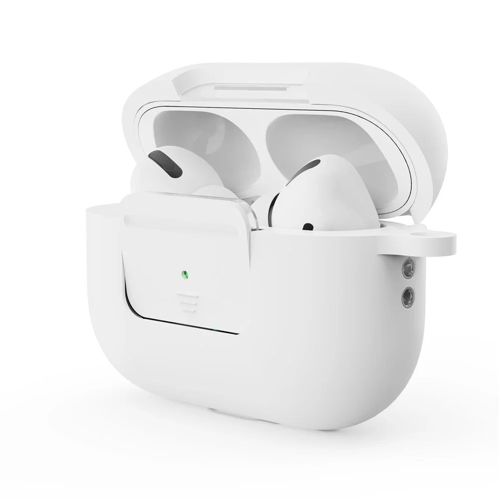 For AirPods Pro 2 Wireless Earphone Protective Cover Press Switch Anti-drop Silicone+PC Case with Hanging Buckle - White - 6