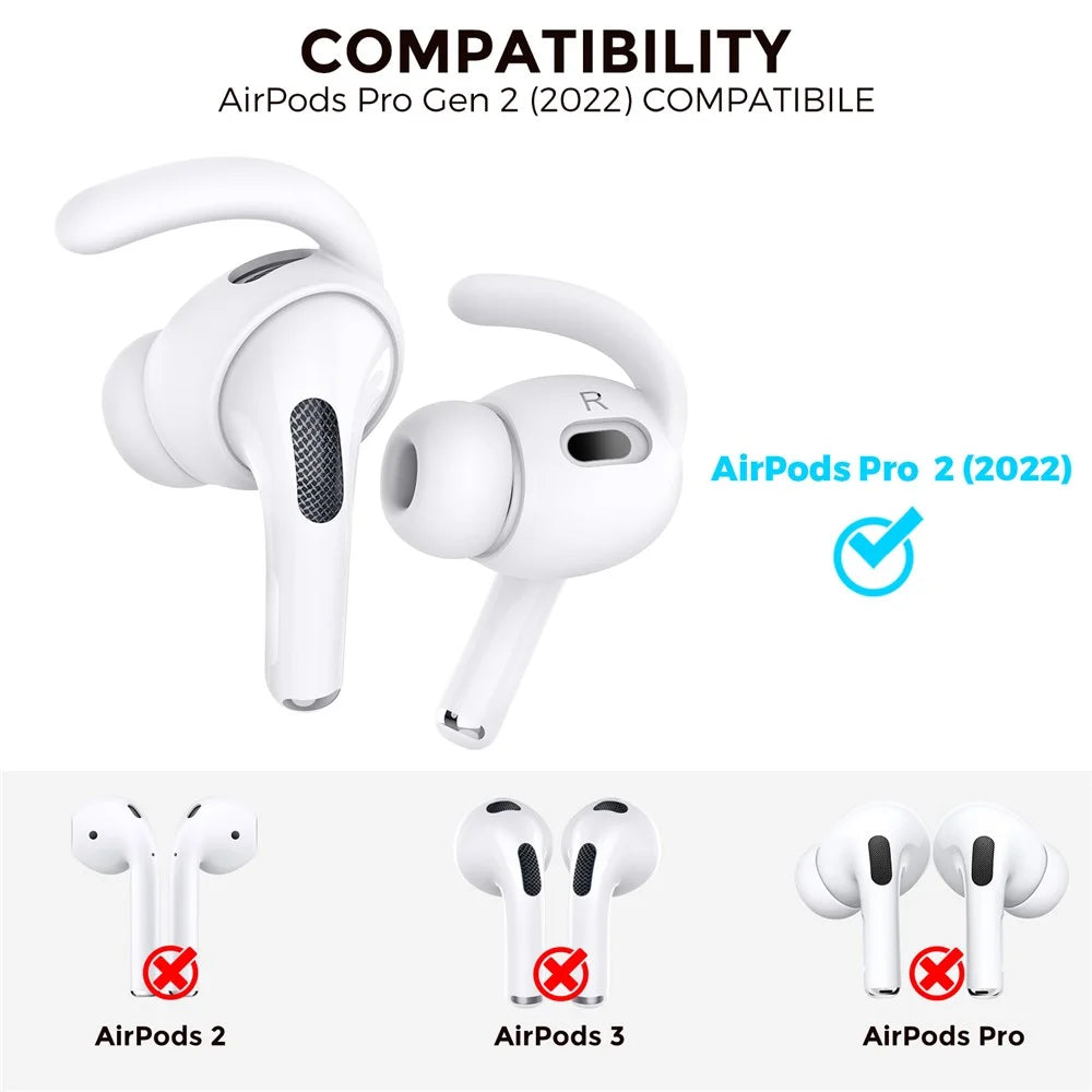 AHASTYLE 1 Pair Ear Hooks for AirPods Pro 2 Bluetooth-compatible Earphone Anti-lost Anti-skid Earhooks Silicone Ear Tips - White - 3