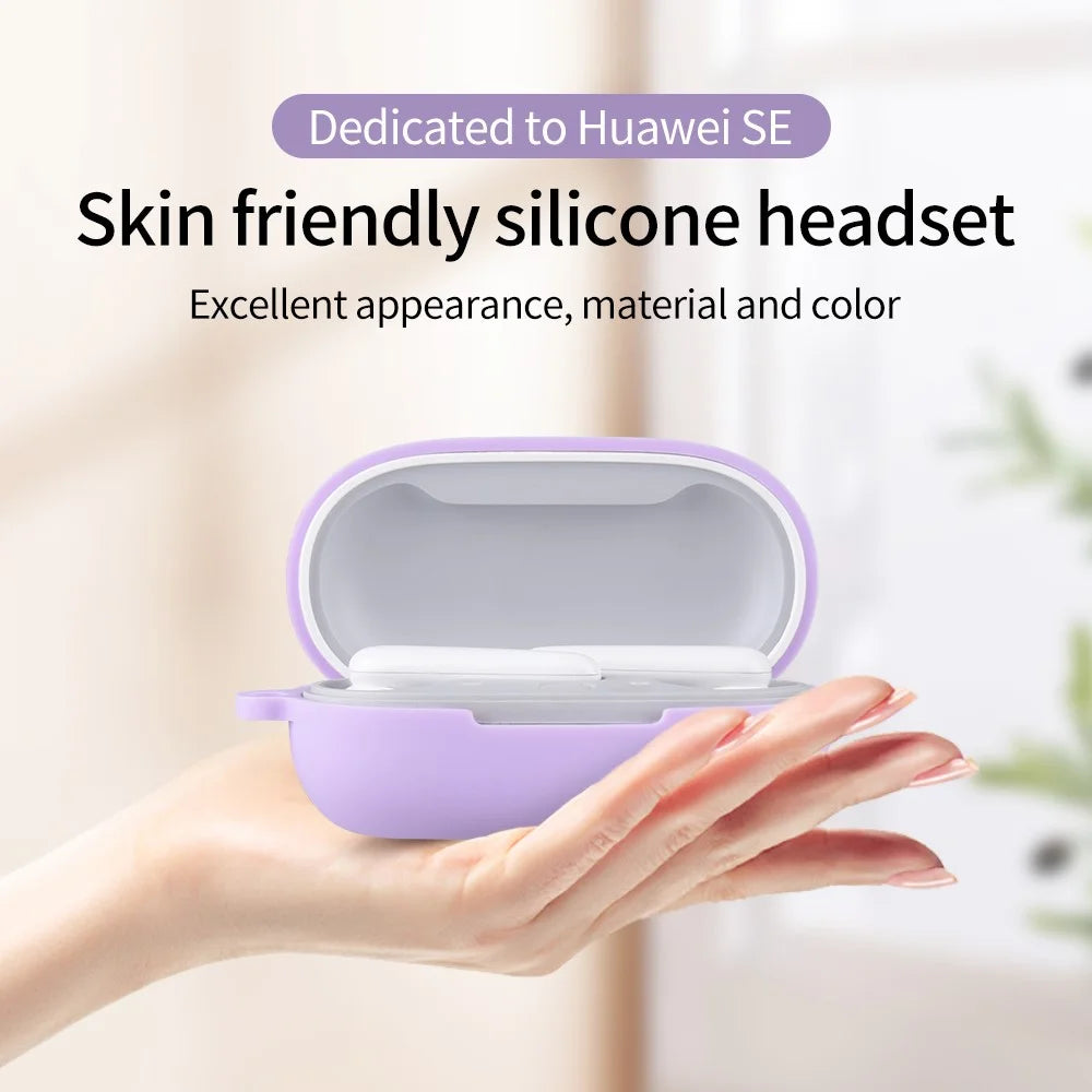 For Huawei FreeBuds SE Earphone Silicone Case Bluetooth-compatible Earbud Charging Case Anti-drop Cover with Hanging Buckle - Purple - 2