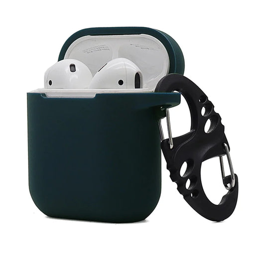 For Apple AirPods with Charging Case (2016)  /  (2019)  /  AirPods with Wireless Charging Case (2019) 2.5mm Thicken Silicone Case Protective Cover with 8-shaped Buckle - Dark Blue - 1