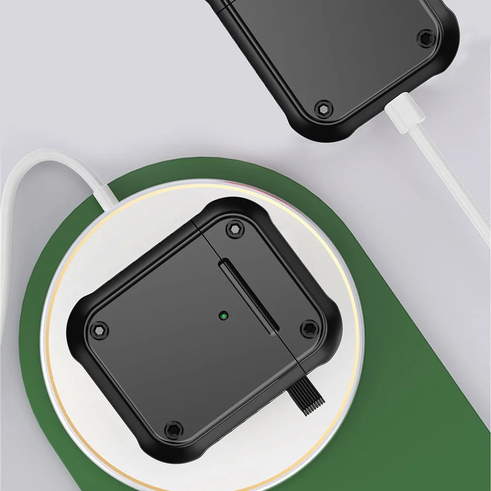 For Apple AirPods with Charging Case (2016) / (2019) / AirPods with Wireless Charging Case (2019) Dual-color PC+TPU Earphone Case Anti-drop Cover with Carabiner - Black - 3