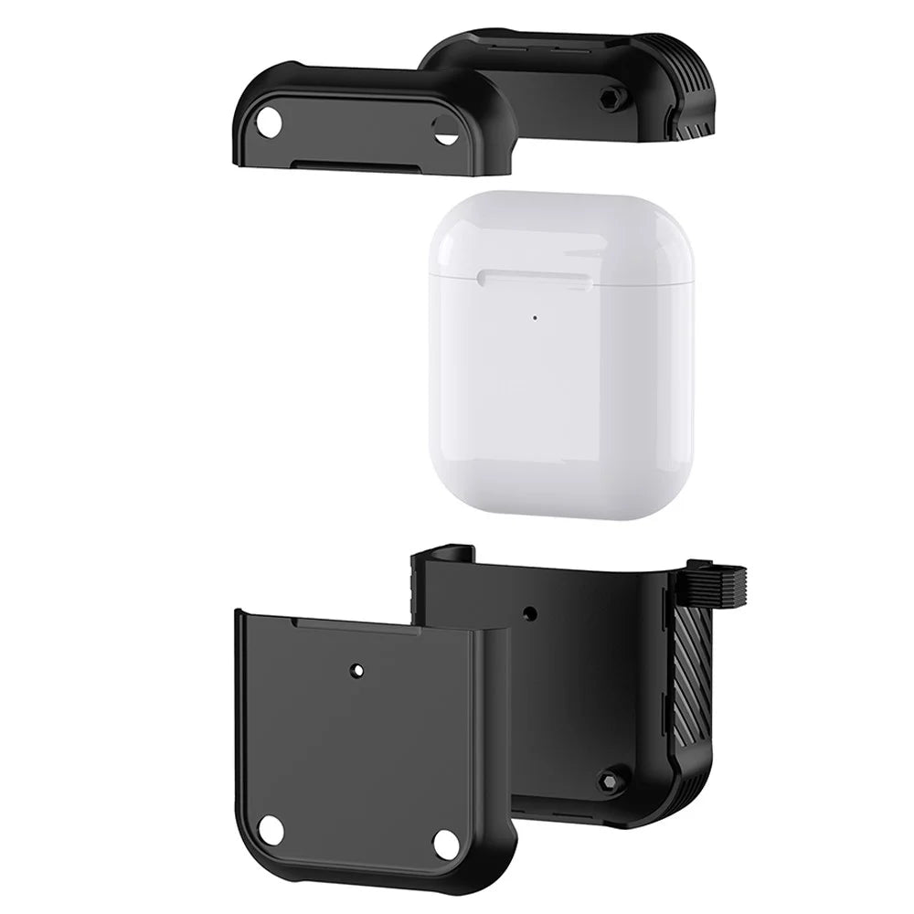 For Apple AirPods with Charging Case (2016) / (2019) / AirPods with Wireless Charging Case (2019) Dual-color PC+TPU Earphone Case Anti-drop Cover with Carabiner - Black - 7
