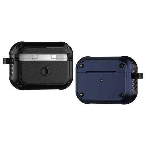 For Apple AirPods Pro 2 Anti-drop Earphone Case Dual-color PC+TPU Protective Earbud Cover with Carabiner - Blue - 1