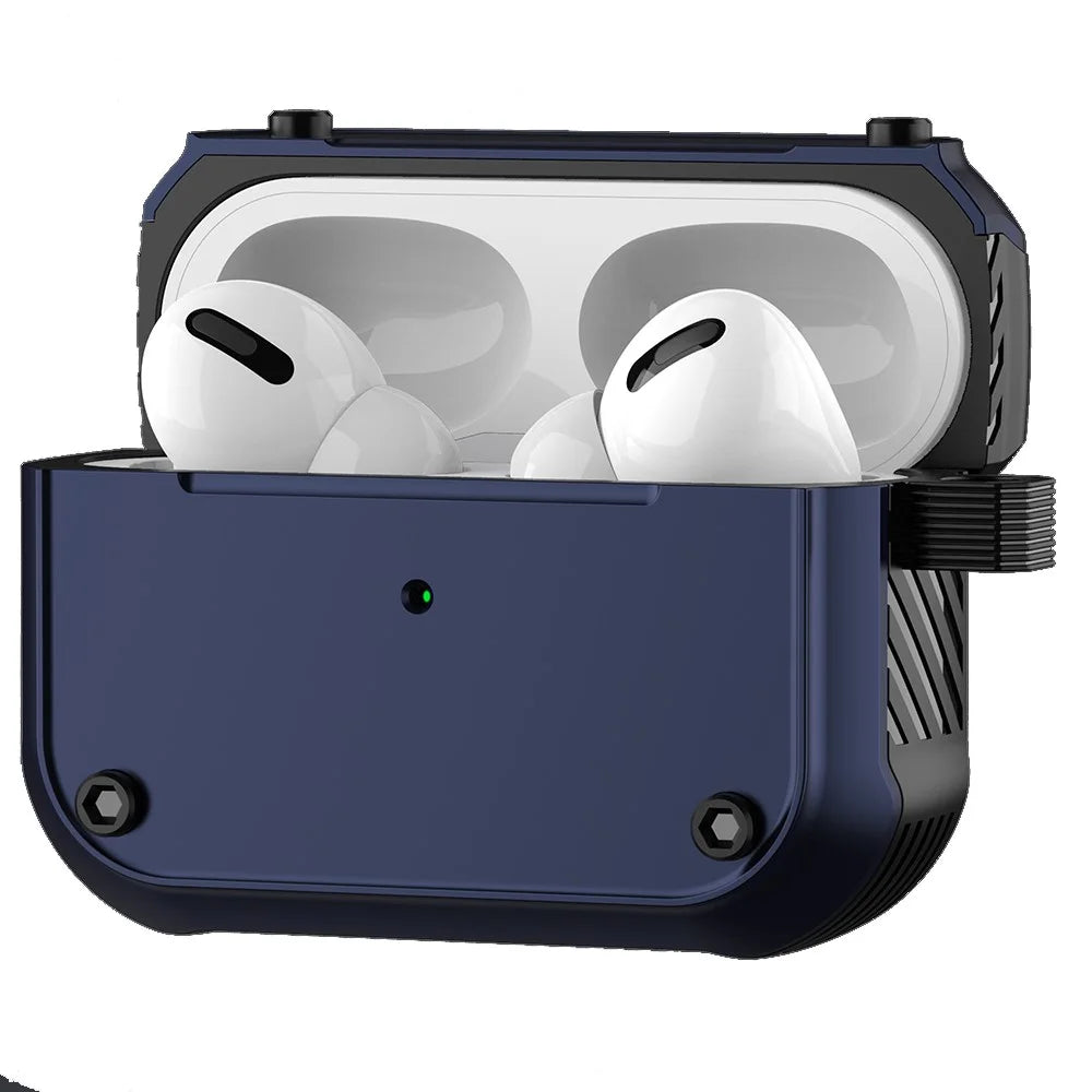 For Apple AirPods Pro 2 Anti-drop Earphone Case Dual-color PC+TPU Protective Earbud Cover with Carabiner - Blue - 2