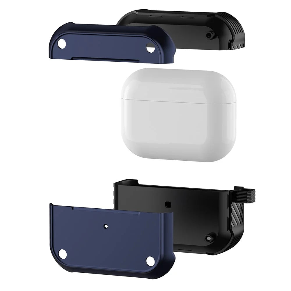 For Apple AirPods Pro 2 Anti-drop Earphone Case Dual-color PC+TPU Protective Earbud Cover with Carabiner - Blue - 6