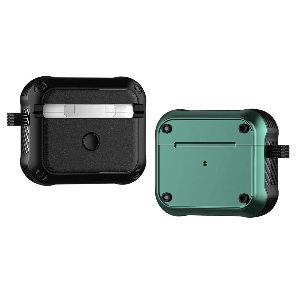 For Apple AirPods 3 Earphone Protective Case Dual-color PC+TPU Bluetooth-compatible Earbud Anti-drop Cover with Carabiner - Green - 1