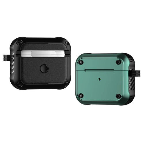 For Apple AirPods 3 Earphone Protective Case Dual-color PC+TPU Bluetooth-compatible Earbud Anti-drop Cover with Carabiner - Green - 1