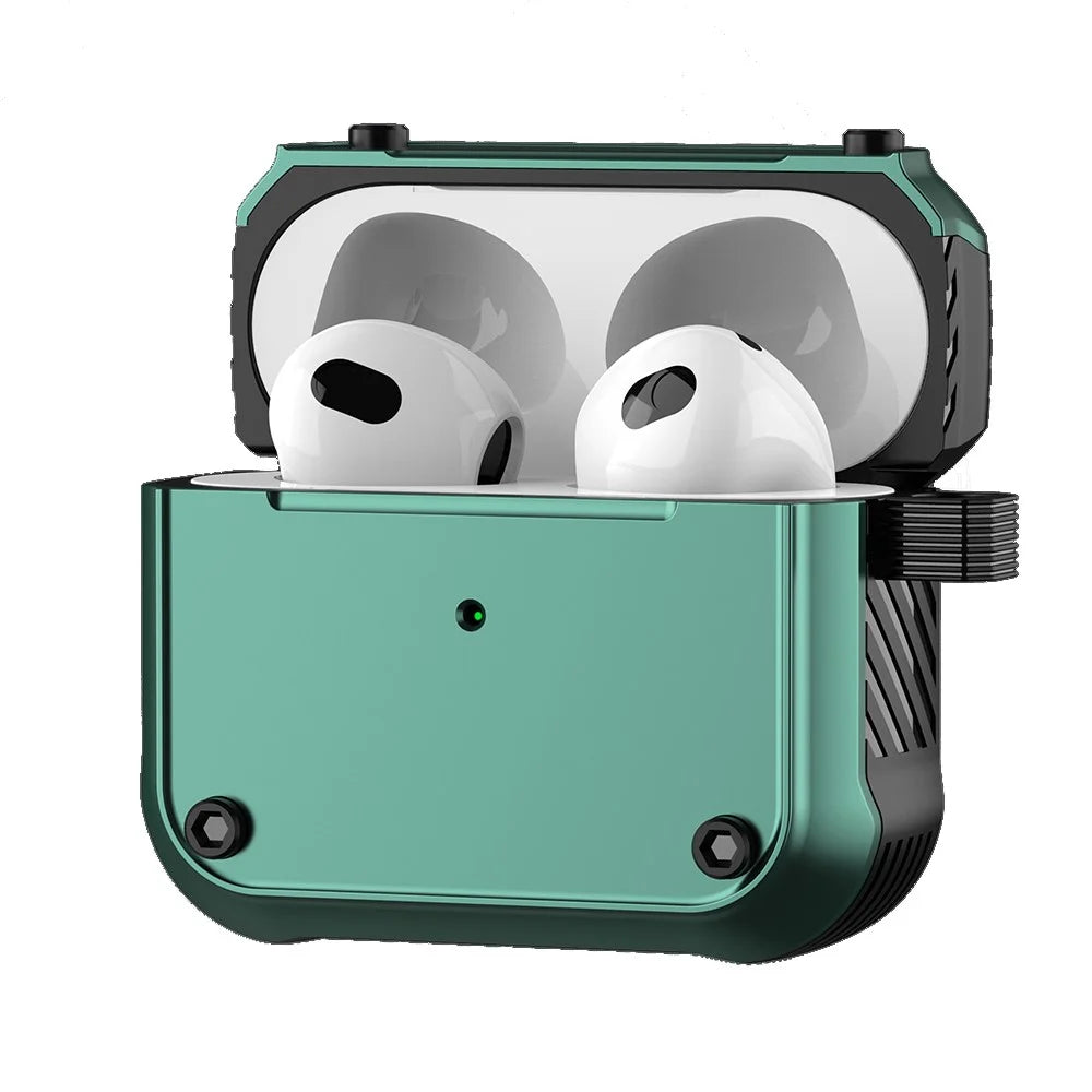 For Apple AirPods 3 Earphone Protective Case Dual-color PC+TPU Bluetooth-compatible Earbud Anti-drop Cover with Carabiner - Green - 2