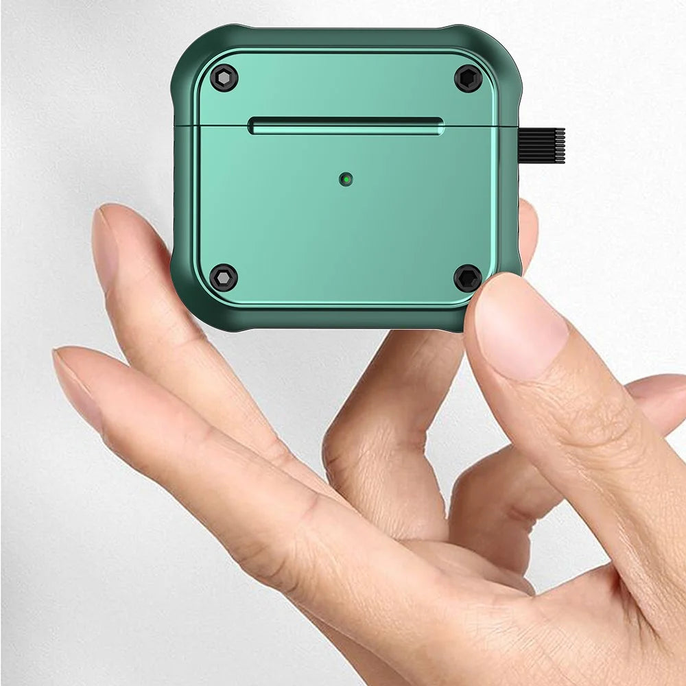 For Apple AirPods 3 Earphone Protective Case Dual-color PC+TPU Bluetooth-compatible Earbud Anti-drop Cover with Carabiner - Green - 4