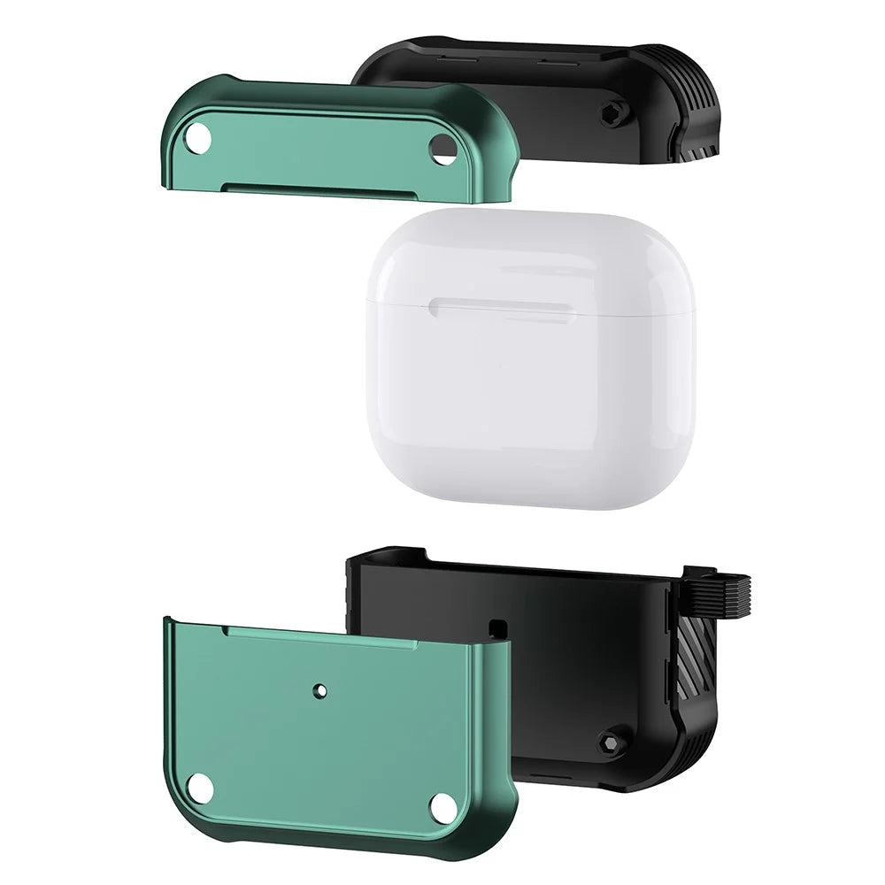 For Apple AirPods 3 Earphone Protective Case Dual-color PC+TPU Bluetooth-compatible Earbud Anti-drop Cover with Carabiner - Green - 5