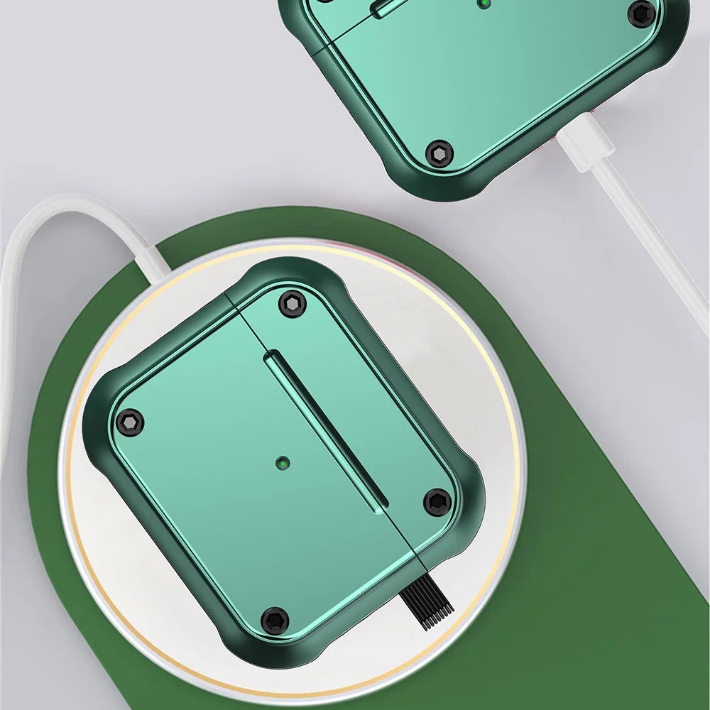 For Apple AirPods 3 Earphone Protective Case Dual-color PC+TPU Bluetooth-compatible Earbud Anti-drop Cover with Carabiner - Green - 7