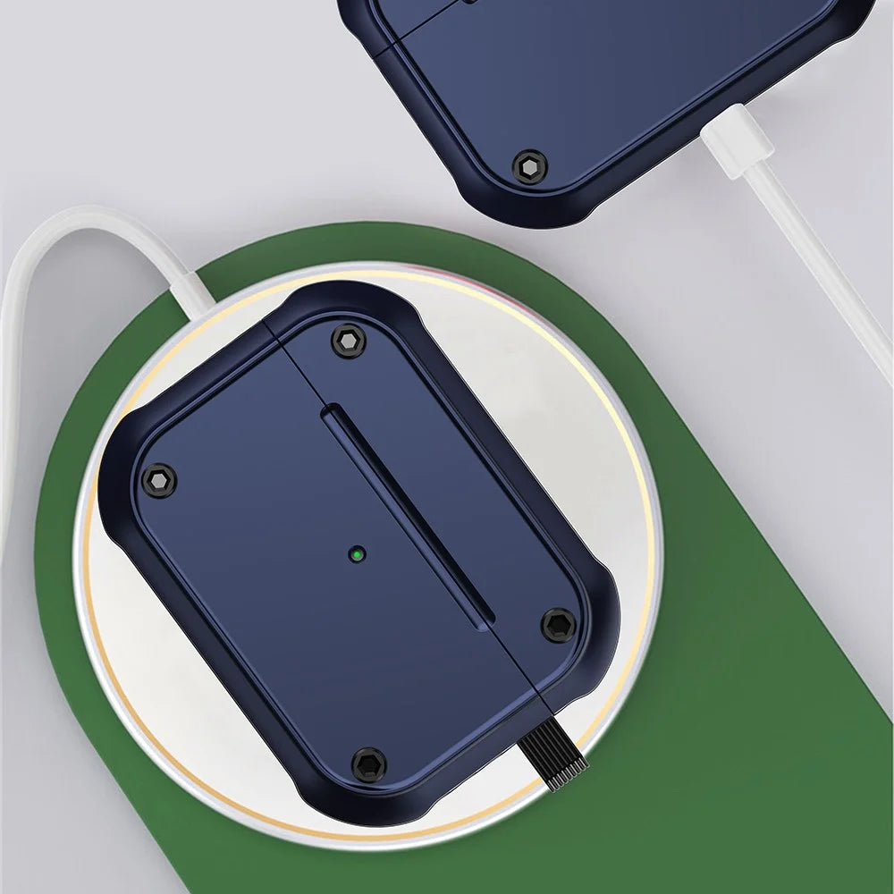 For Apple AirPods Pro Dual-color PC+TPU Earphone Shockproof Case Earbud Charging Box Anti-drop Cover with Carabiner - Blue - 7
