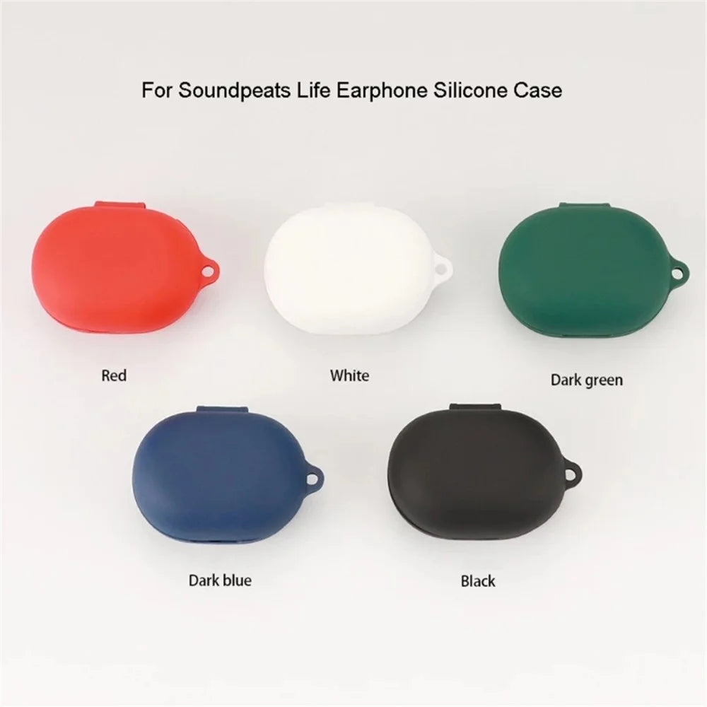 Flexible Silicone Case for SoundPEATS Life Earphone Charging Box, Drop Protection Cover with Anti-lost Buckle - Dark Blue - 4