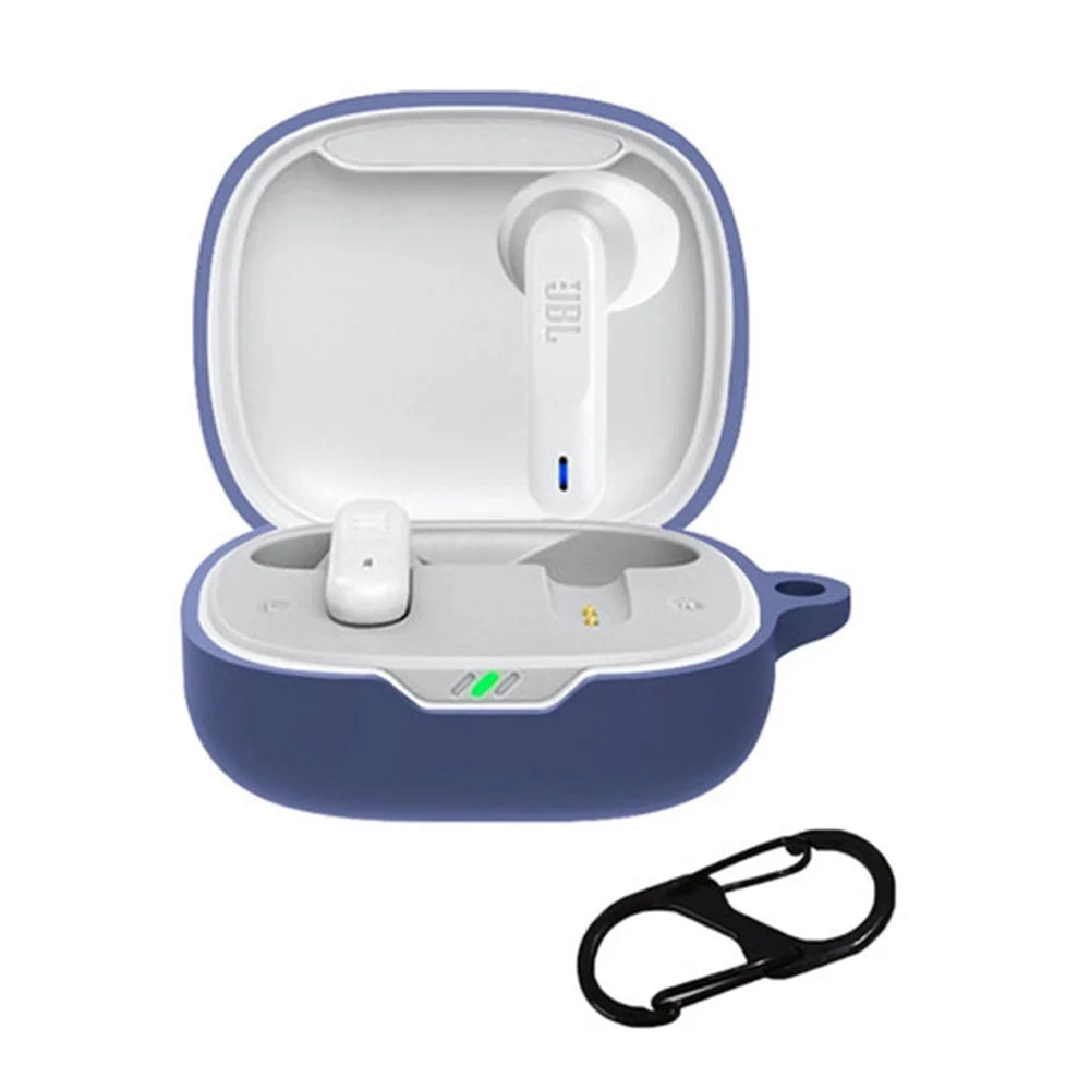For JBL WAVE FLEX Protective Case Wireless Bluetooth-compatible Headset Silicone Cover with Anti-Loss Hanging Buckle - Dark Blue - 1