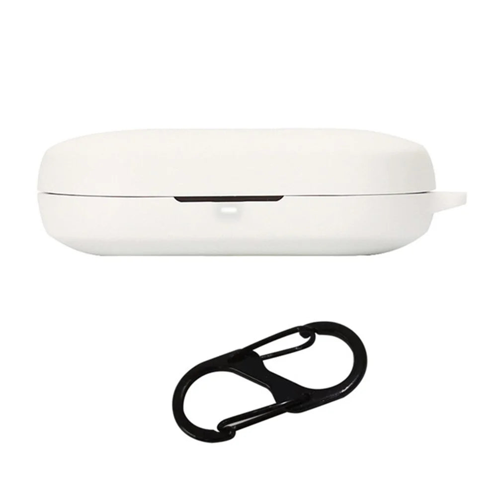 For Haylou PurFree Buds Wireless Bluetooth-compatible Earphone Silicone Protective Case Drop-proof Cover with Anti-lost Buckle - White - 1