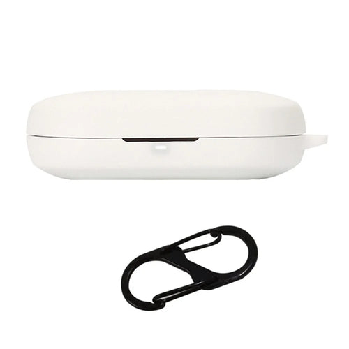 For Haylou PurFree Buds Wireless Bluetooth-compatible Earphone Silicone Protective Case Drop-proof Cover with Anti-lost Buckle - White - 1