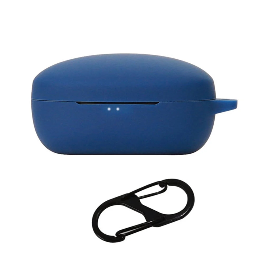 For Soundcore Life NOTE E Bluetooth-compatible Earphone Soft Silicone Protective Case Anti-scratch Cover with Anti-lost Buckle - Dark Blue - 1