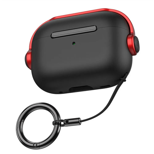 For Apple AirPods Pro 2 Anti-drop Earphone Case Headset Style Dual-color PC+TPU Earbud Cover with Ring Strap - Black / Red - 1