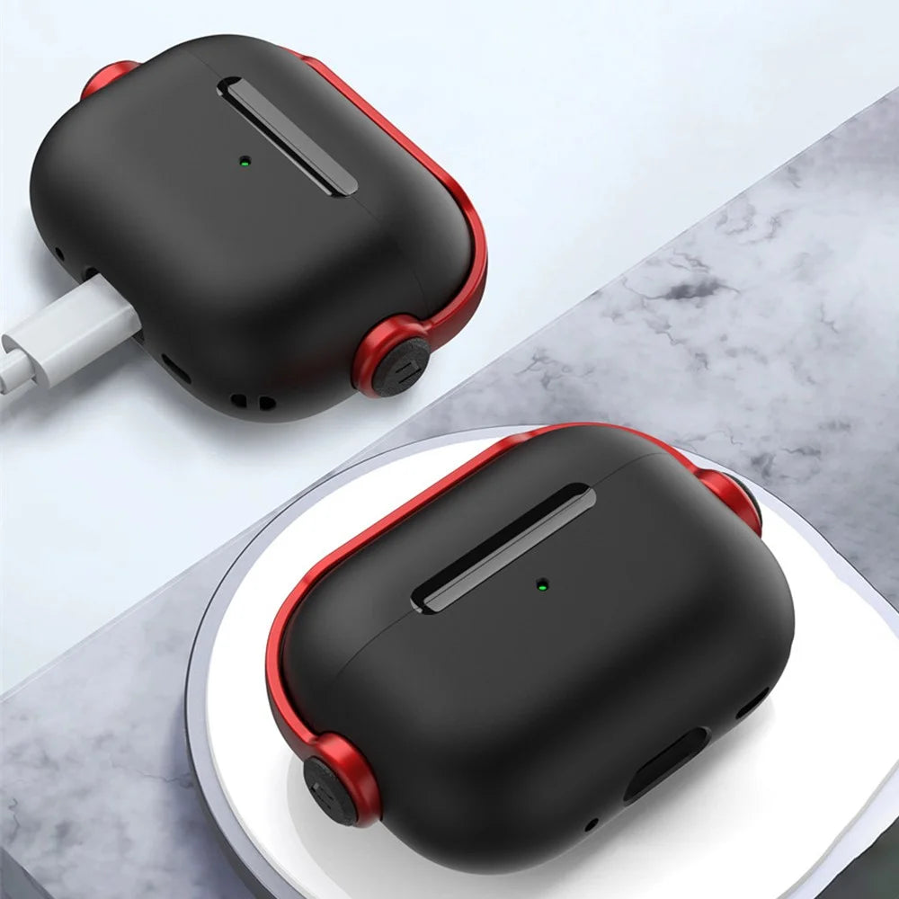 For Apple AirPods Pro 2 Anti-drop Earphone Case Headset Style Dual-color PC+TPU Earbud Cover with Ring Strap - Black / Red - 6