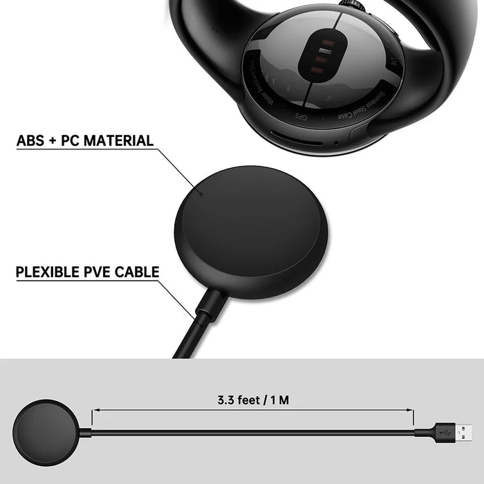 Smart Watch Charger for Google Pixel Watch, Magnetic Wireless Watch Charging Dock with 1m USB Cable - Black - 3