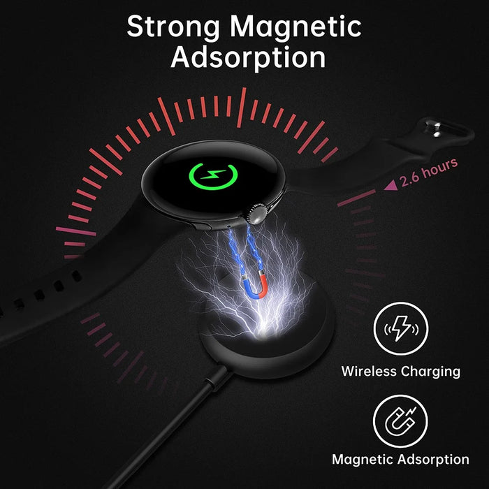 Smart Watch Charger for Google Pixel Watch, Magnetic Wireless Watch Charging Dock with 1m USB Cable - Black - 4
