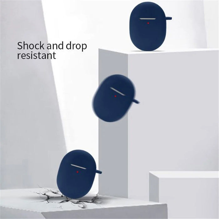 For Google Pixel Buds A-Series / Buds 2 Bluetooth-compatible Earphone Silicone Case Anti-scratch Earbud Protective Cover with Hanging Buckle - Dark Blue - 4